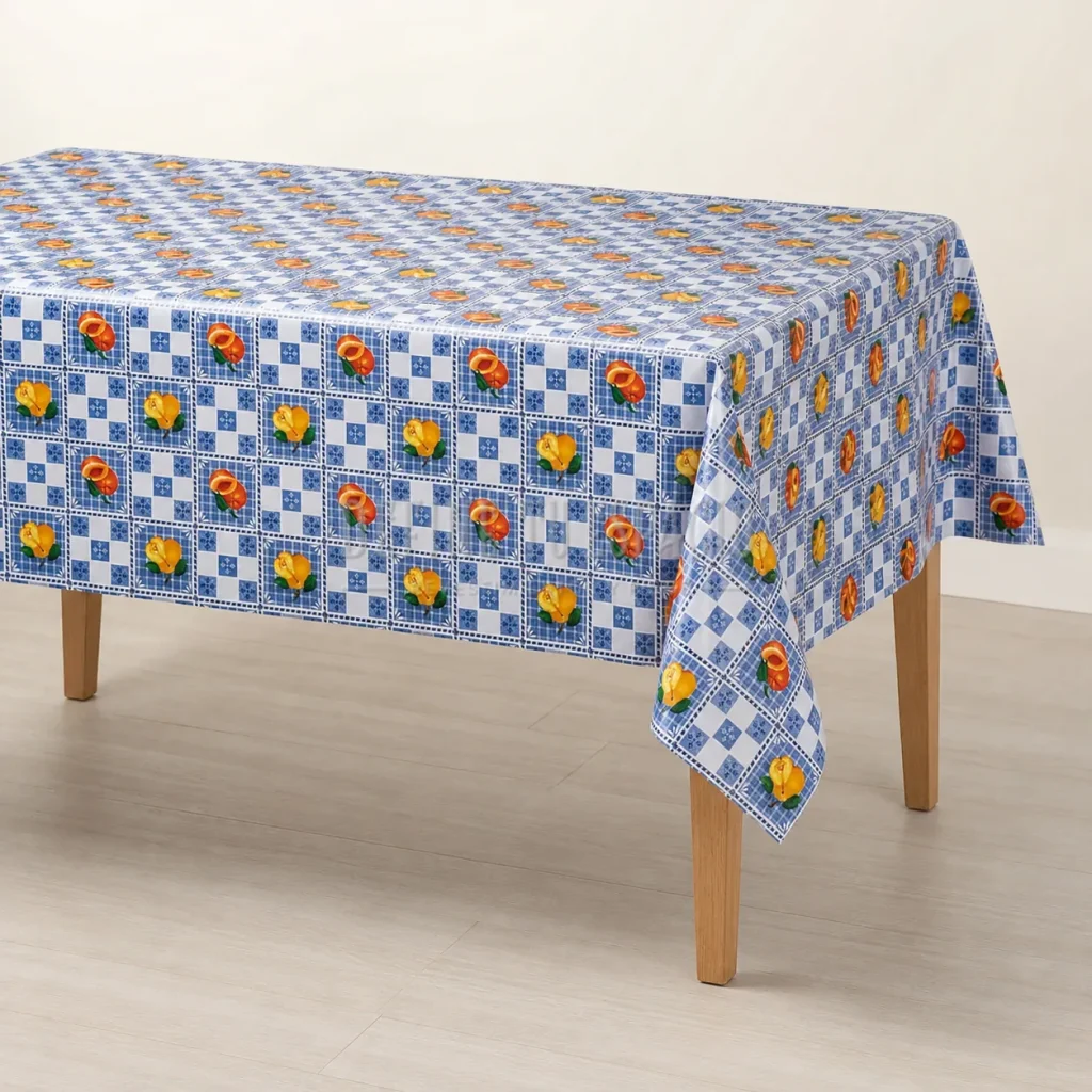 Mantel de Hule Afelpado Flores Azules SJ060A – 1,40 m
