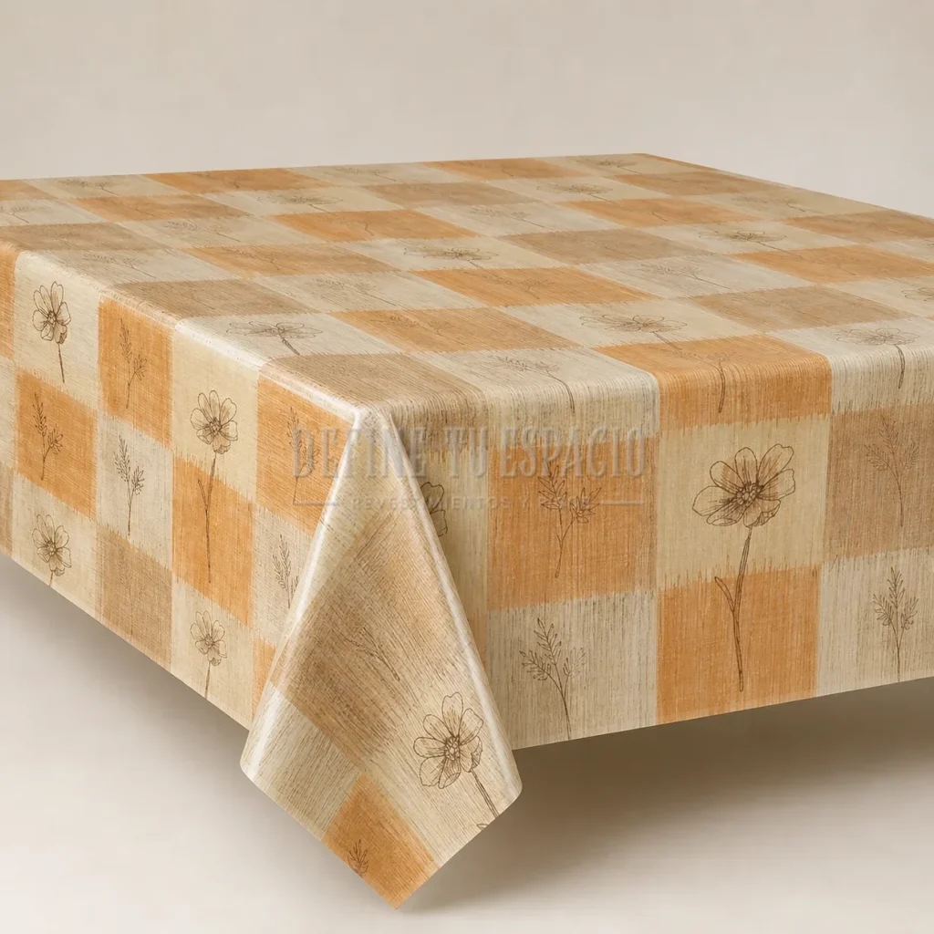 Mantel de Hule Afelpado Floral Naranjo SJ252A – 1,40 m