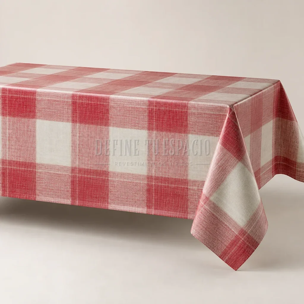 Mantel de Hule Afelpado Cuadros Rojos SJ729A – 1,40 m